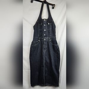 Universal Thread Black Denim Halter Neck Overall Style Dress 6‎ Western